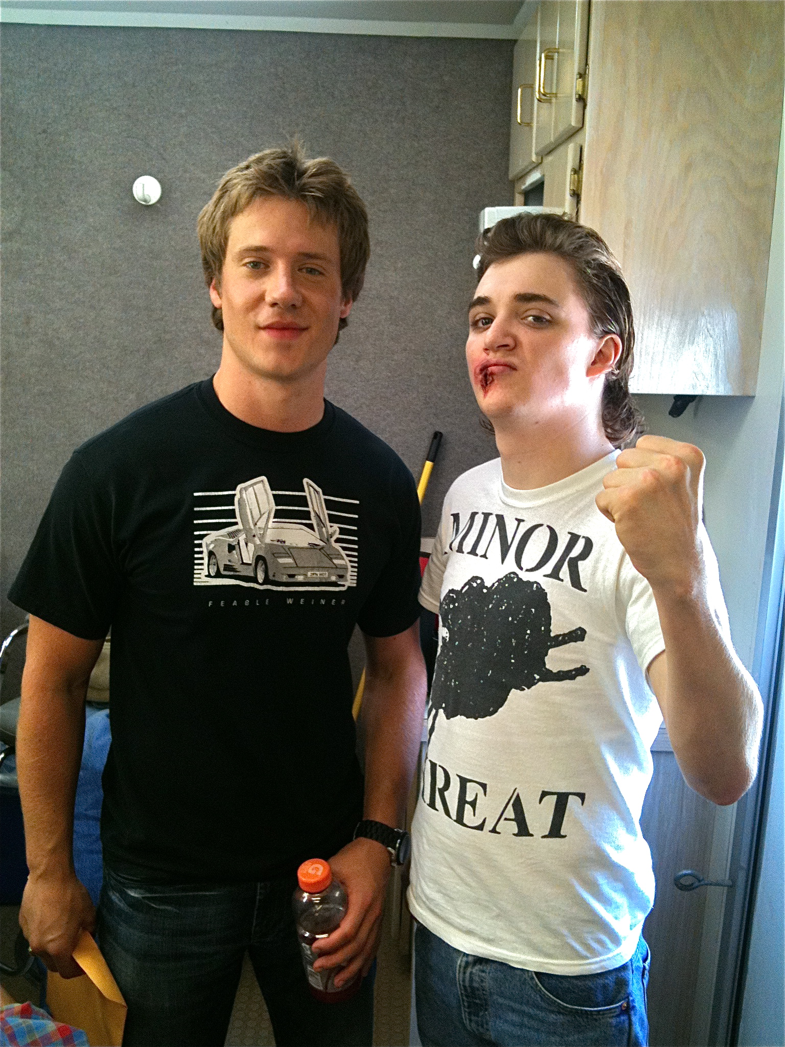 Nathan Ross Murphy and Kyle Gallner on the set of 'Losers Take All'