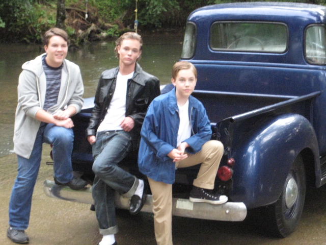 Trevor Allen, Christian Fortune, Cody Sullivan on set of Hell & Mr. Fudge