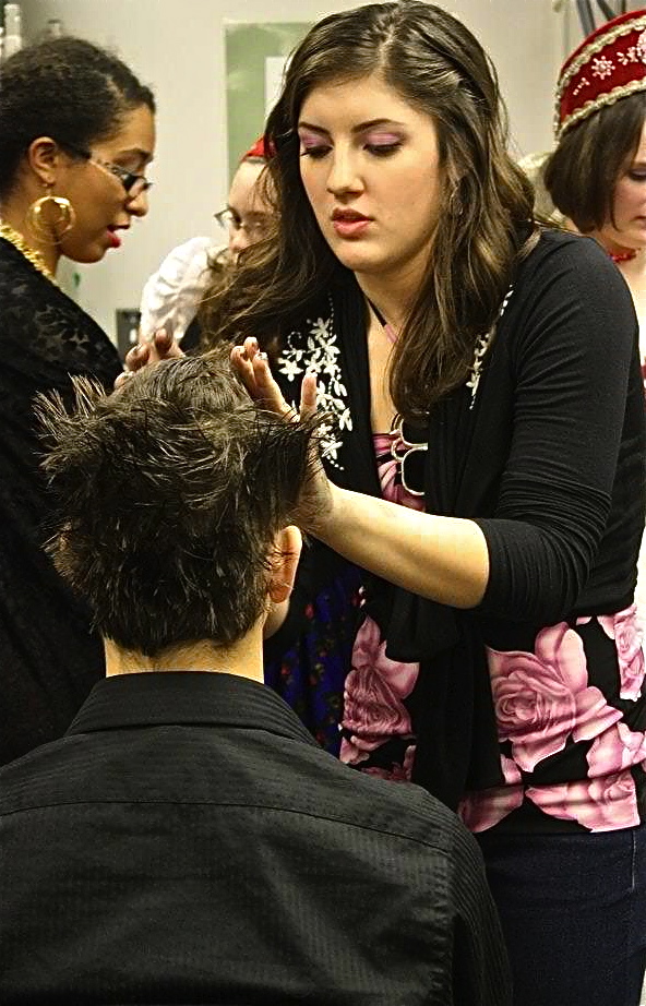 Mary Rose Maher styling hair for Actor in Briar Rose Awakens, A Musical.