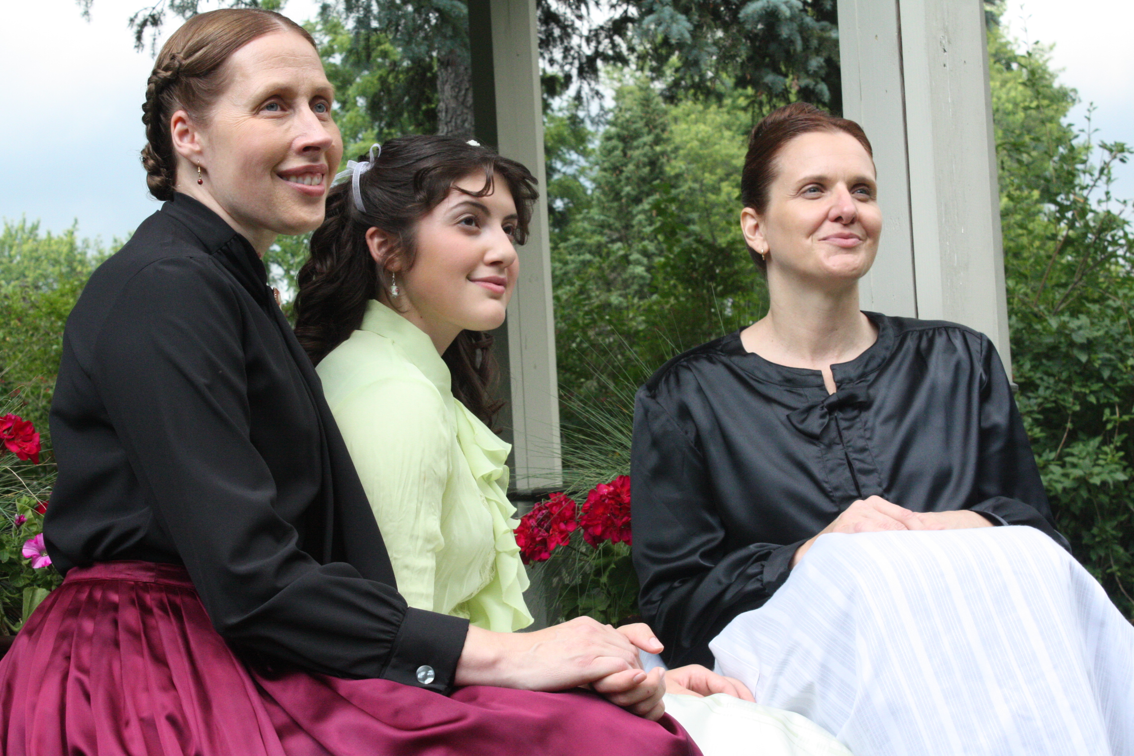 Actresses Carrie Kot, Mary Rose Maher, and Cynthia McCune on the set of the movie Leonie!