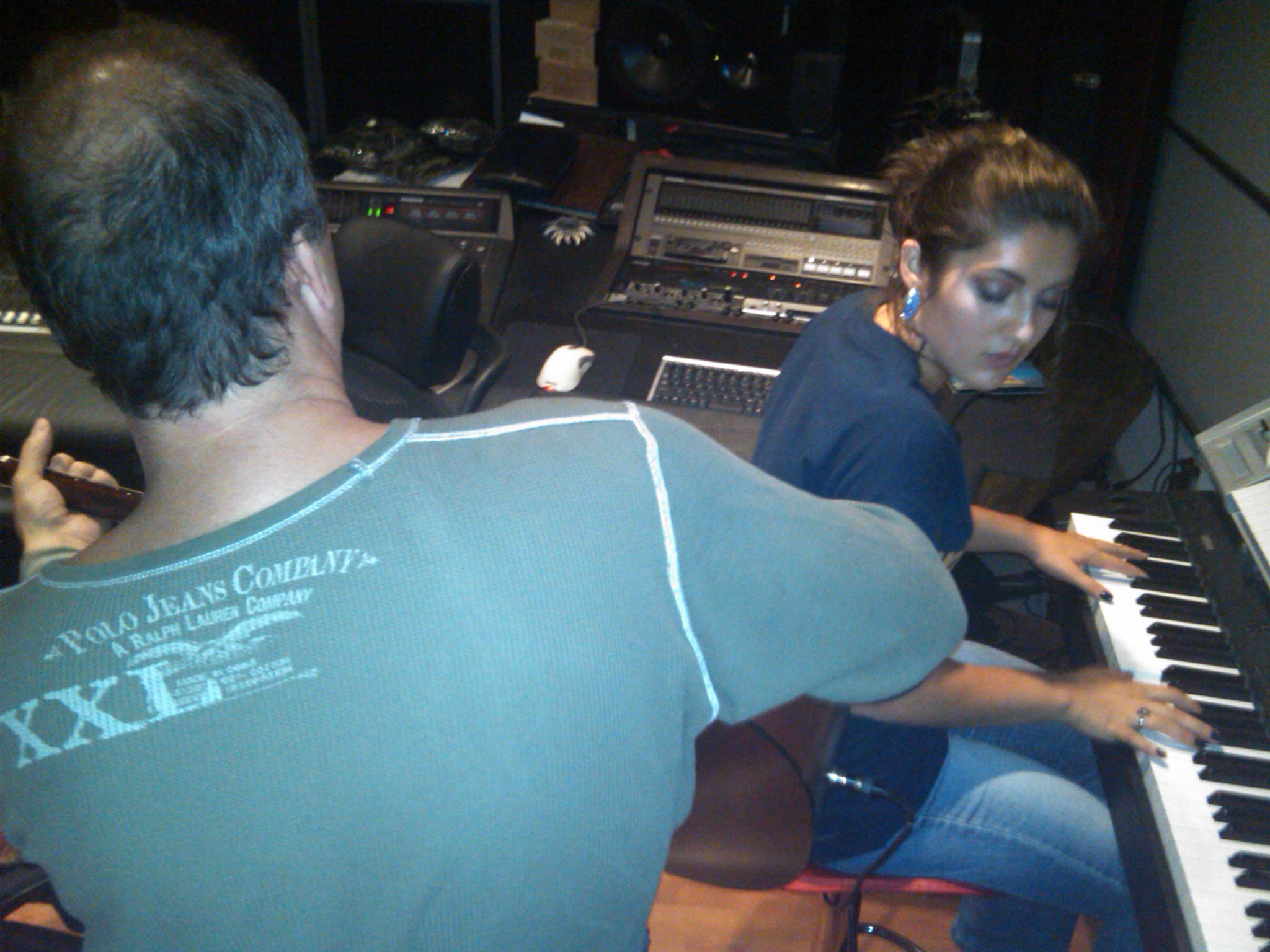 Actress Mary Rose Maher in a jam session with music producer Doug Schiete.