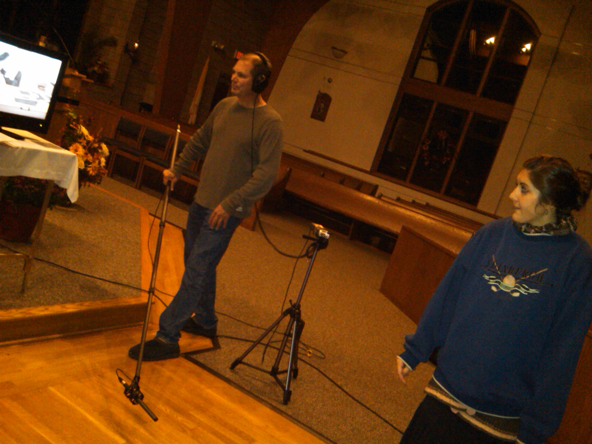 Mary Rose Maher with sound editor, Doug Schiete doing Foley for the movie Leonie!