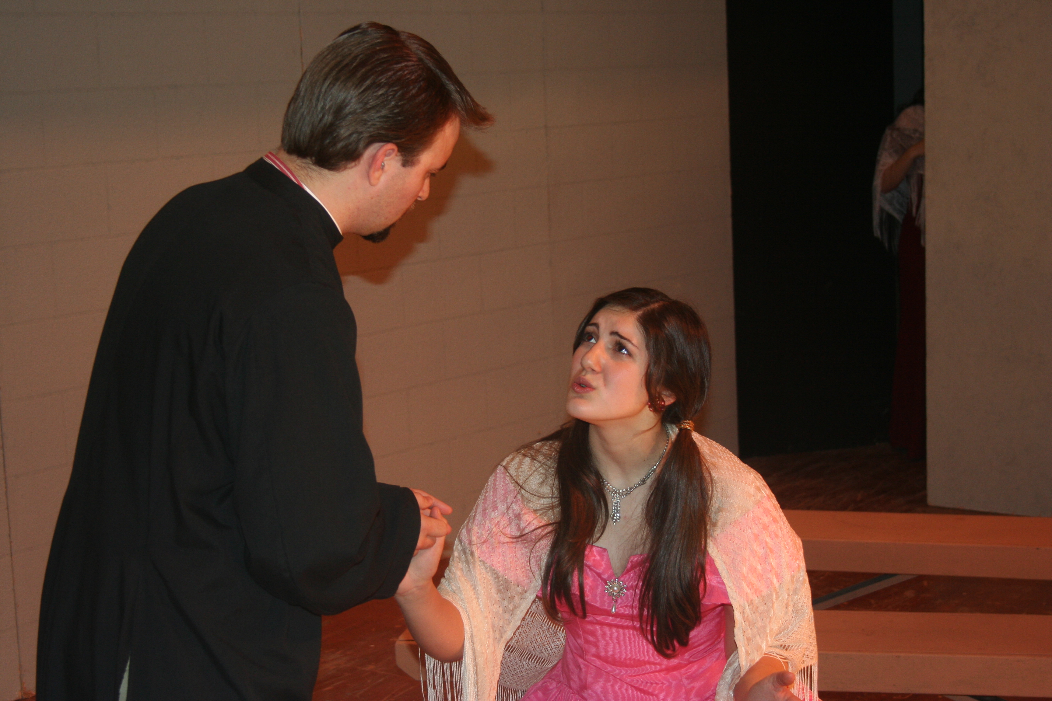 Mary Rose Maher rehearsing a scene from the musical McGivney! with Jason Kucel.