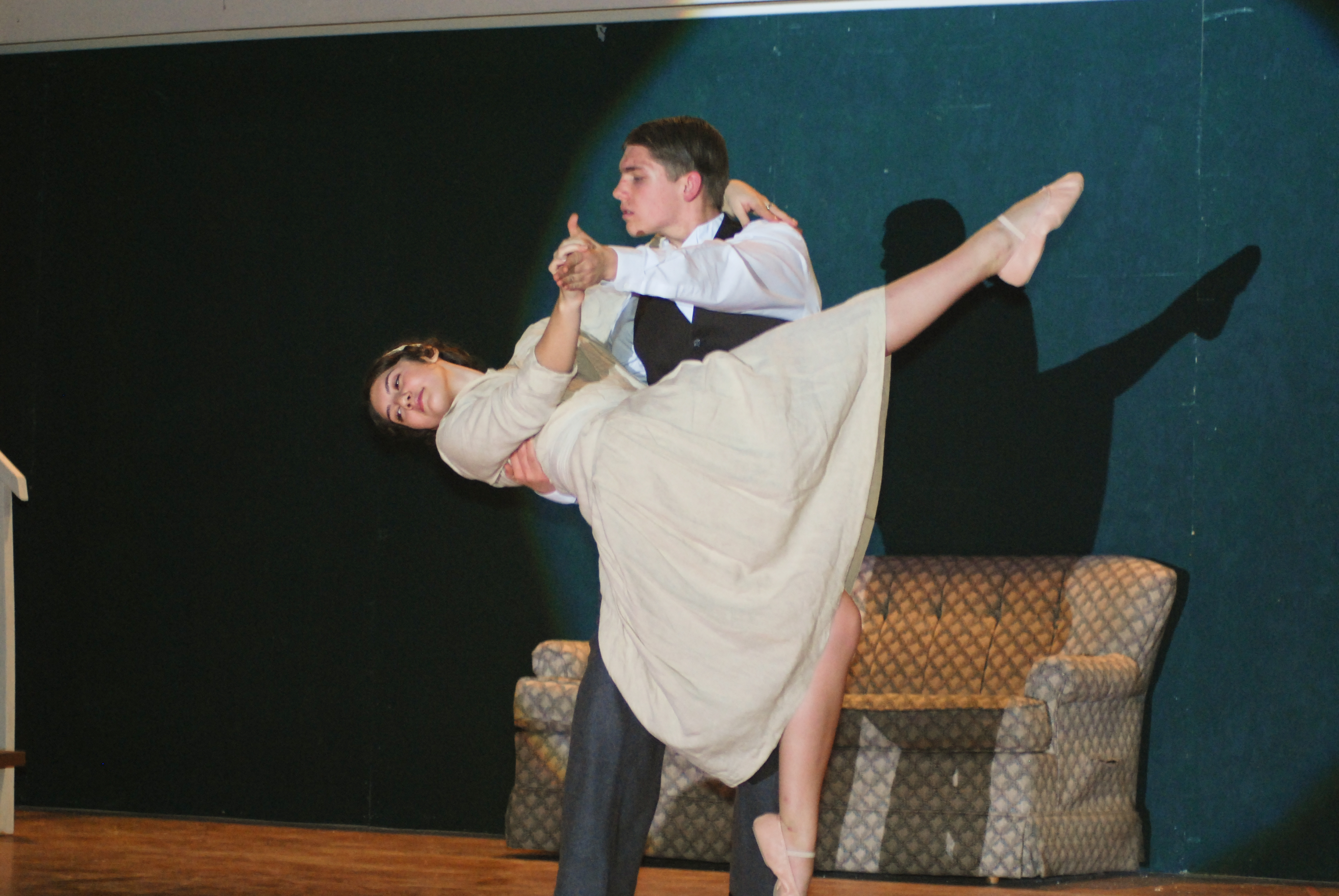 As Annette, the lead female role in the musical The Heritance, rehearsing a number with actor Richard Palmer