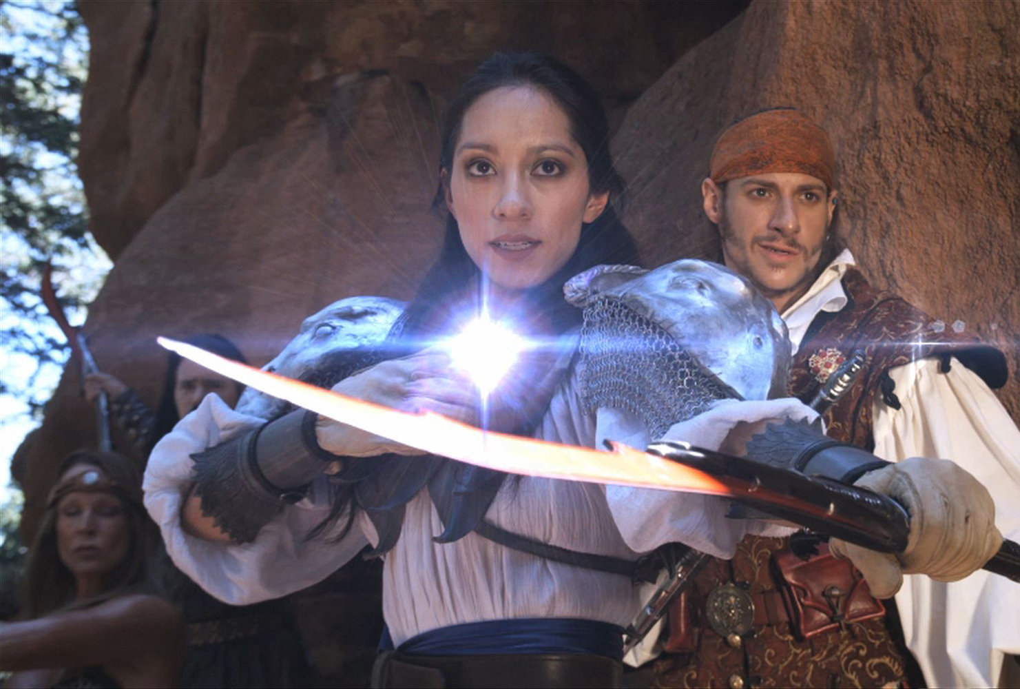 Sara N. Salazar and Justin McQueede in Gathering of Heroes: Legend of the Seven Swords (2015)