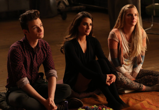 Still of Lea Michele, Chris Colfer and Heather Morris in Glee (2009)