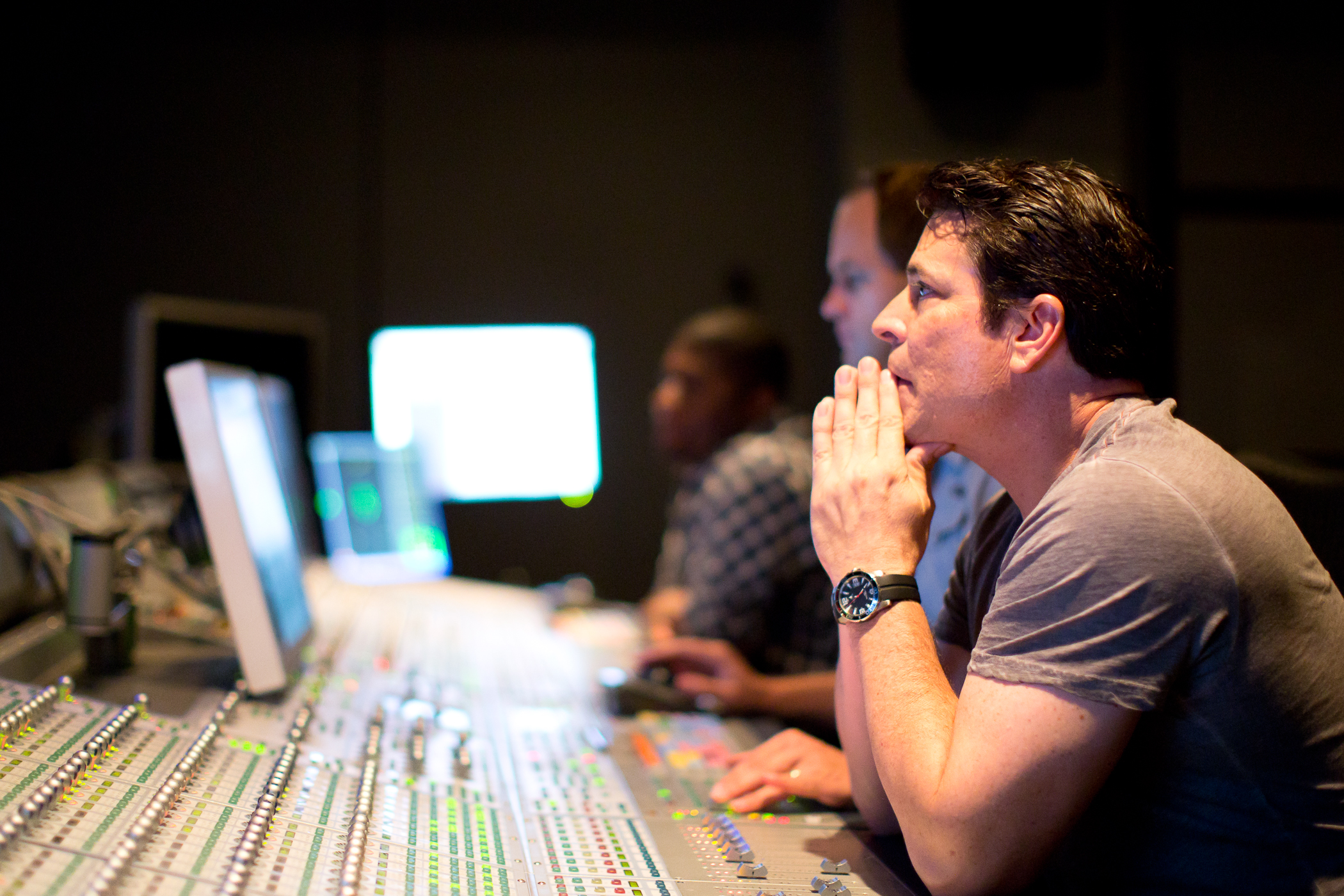 Writer/Director Daniel R. Chavez with mixer Josh Eckberg at Warner Bros. mixing 