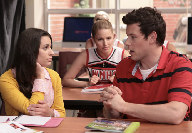 Still of Lea Michele, Cory Monteith and Dianna Agron in Glee (2009)