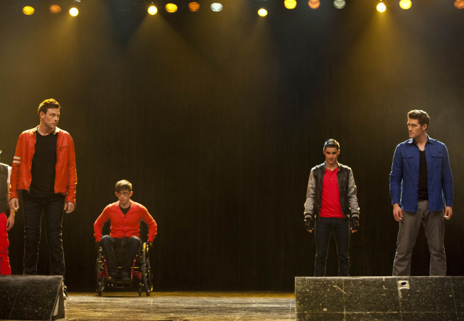 Still of Matthew Morrison, Cory Monteith and Kevin McHale in Glee (2009)