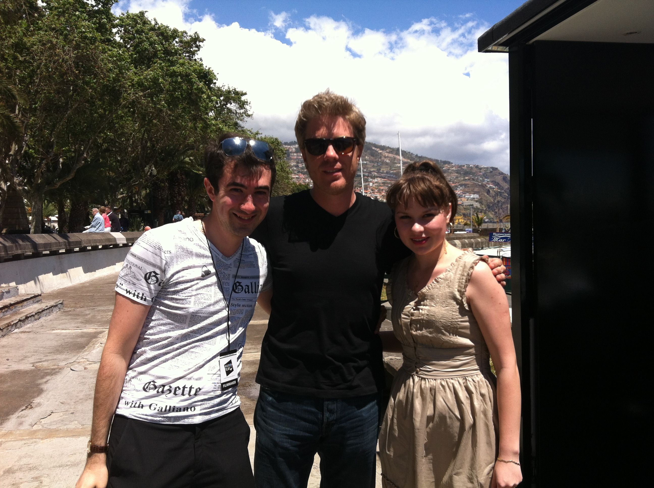 Mariana Preda and Nikolas Grasso with actor and musician Kyle Eastwood