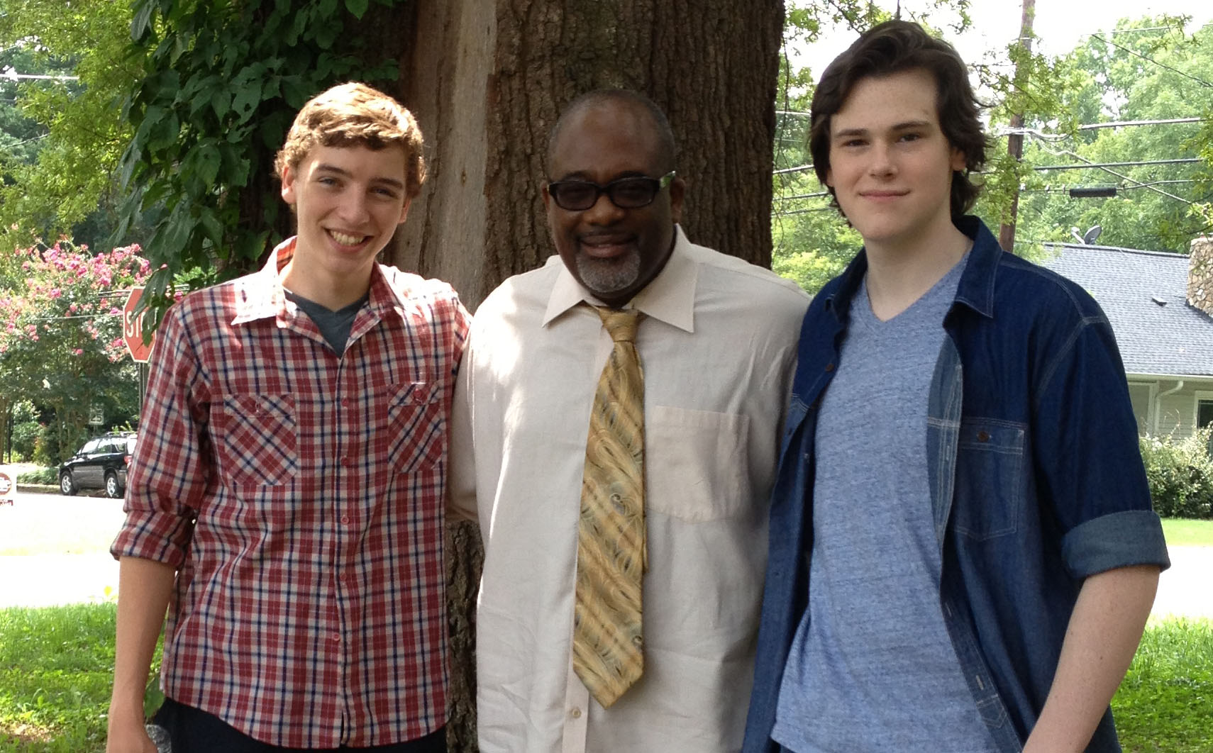 Gregory Alan Williams, Steven St. Gelais, and Jacob Leinbach on the set of Teachers.