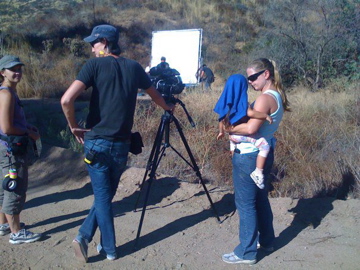 Working with actress 3-year old Indi Bellanova on the set of Driving By Braille in September 2011.