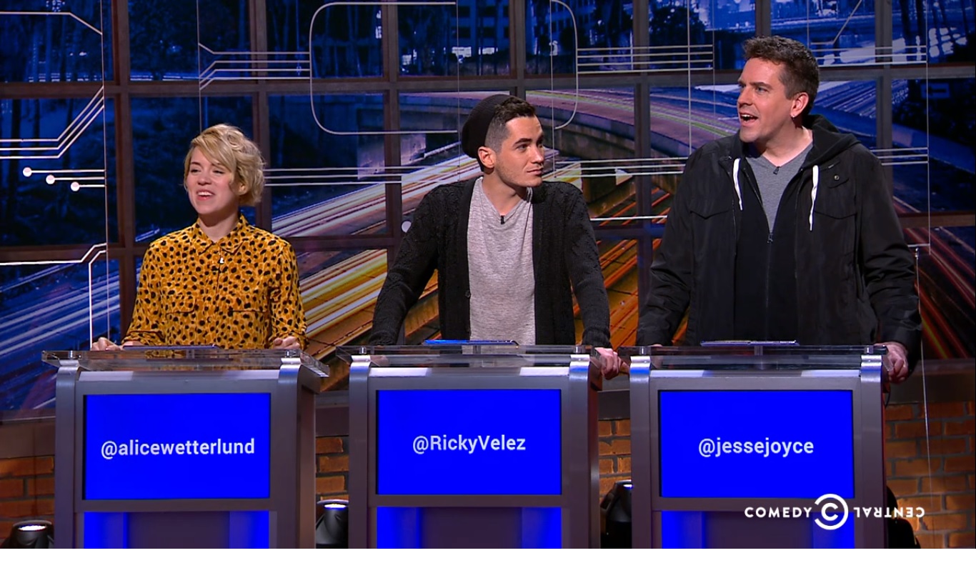 Alice Wetterlund, Ricky Velez and Jesse Joyce on Comedy Central's @midnight