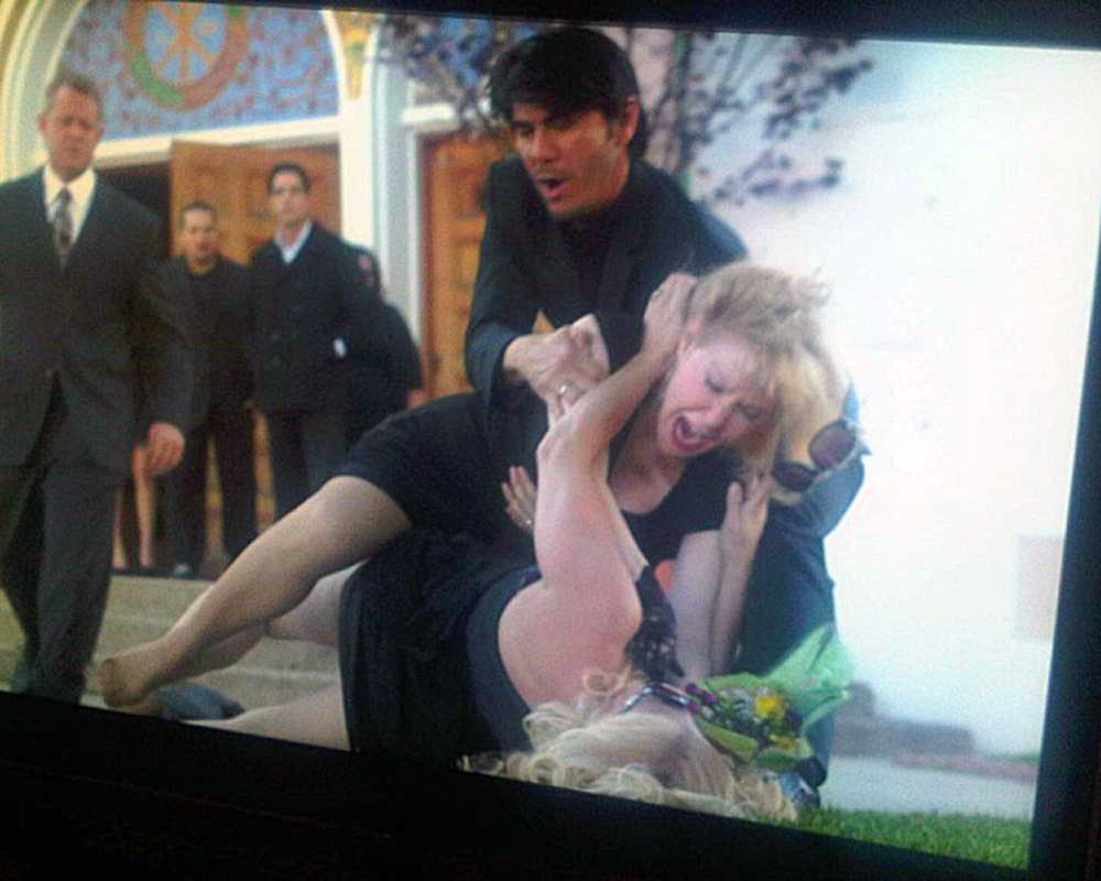 Fight scene from feature 'American Girls'...Trish Cook character, Linda Palmer, attacks the murderer.. May, 2012.