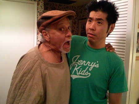 Gerry Bednob and Jeff Lam goofing around on the set of 