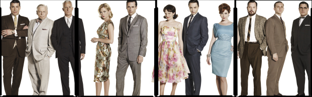 Still of January Jones, Elisabeth Moss, Bryan Batt, Michael Gladis, Jon Hamm, Christina Hendricks, Vincent Kartheiser, Robert Morse, John Slattery, Rich Sommer and Aaron Staton in MAD MEN. Reklamos vilkai (2007)