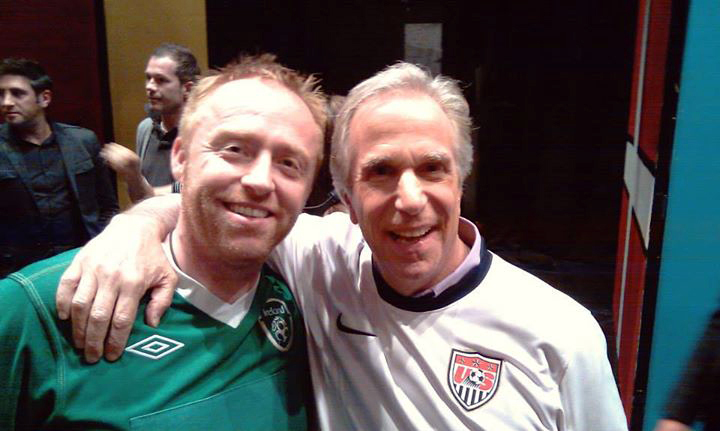 Steve on set with Henry Winkler on James Corden's World Cup Live.