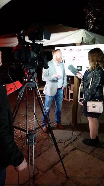 Steve being interviewed at the Hoops Aid charity event in London 2014