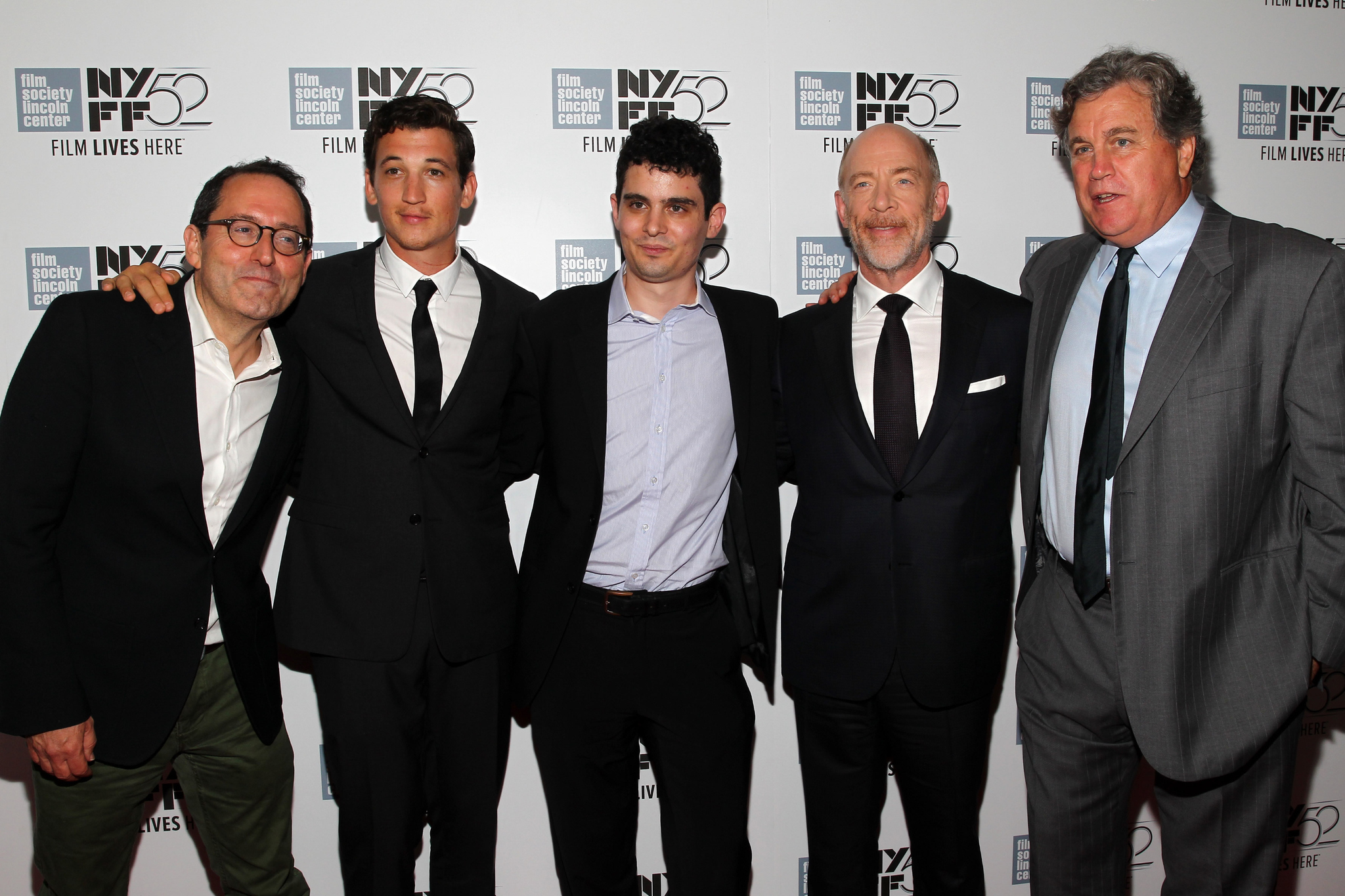 J.K. Simmons, Michael Barker, Miles Teller, Tom Bernard and Damien Chazelle at event of Atkirtis (2014)