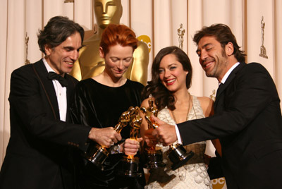 Daniel Day-Lewis, Javier Bardem, Marion Cotillard and Tilda Swinton at event of The 80th Annual Academy Awards (2008)