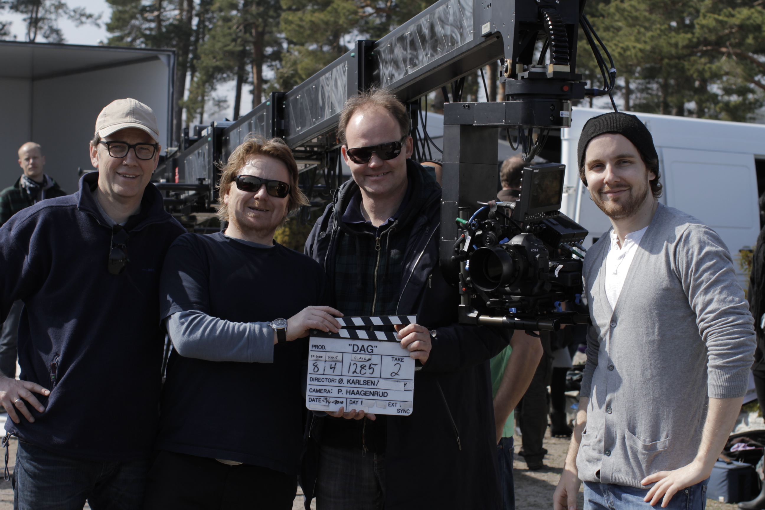 From the TV2 drama series DAG Season 1. From left DoP Pål Bugge Haagenrud, Key Grip Morten Magnussen, First Assistent Camera Anders Legaard og B-camera Operator Håvar Karlsen with the Moviebird 30