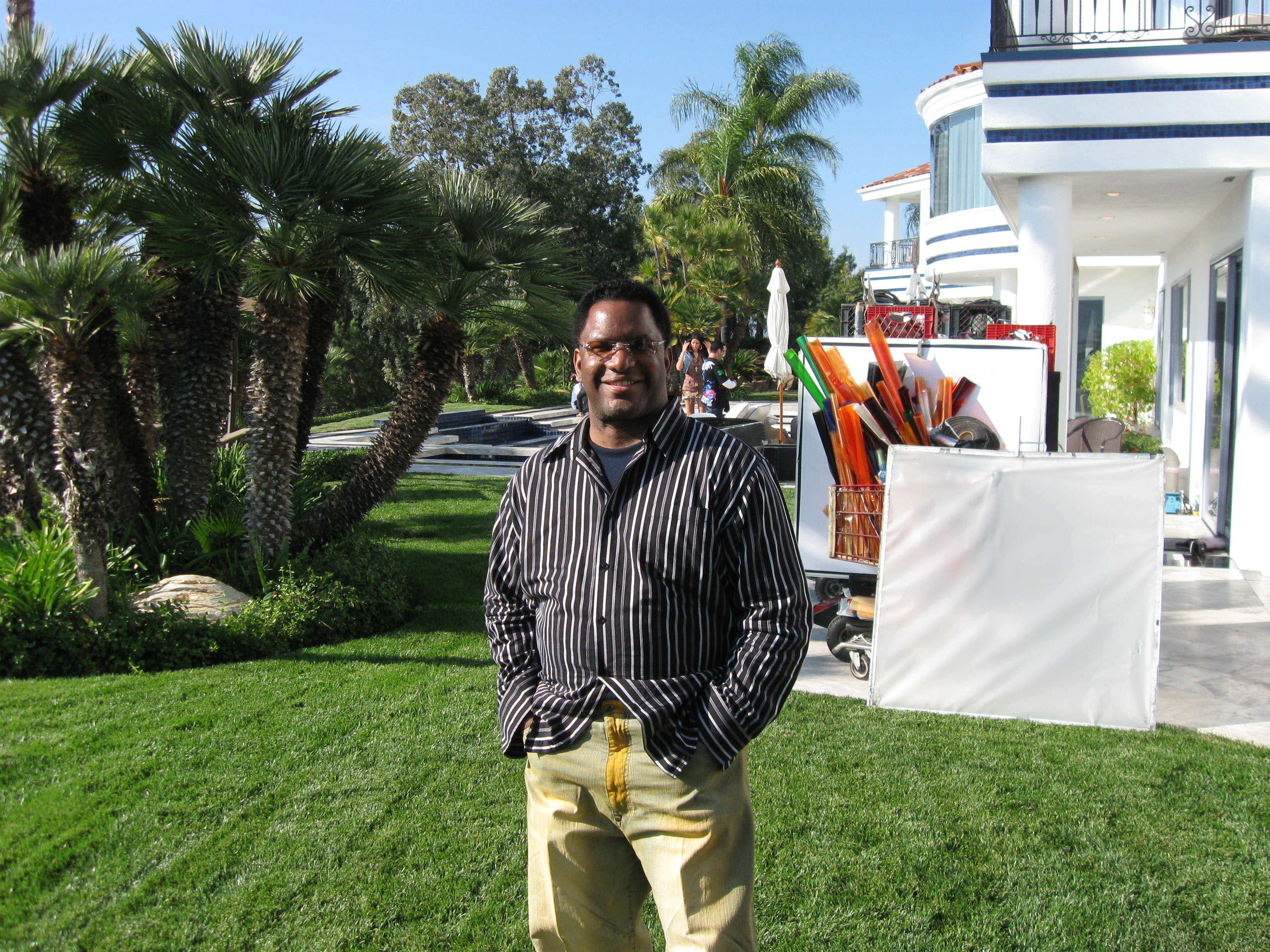 Producer Kirby Britten on location during a production shoot.