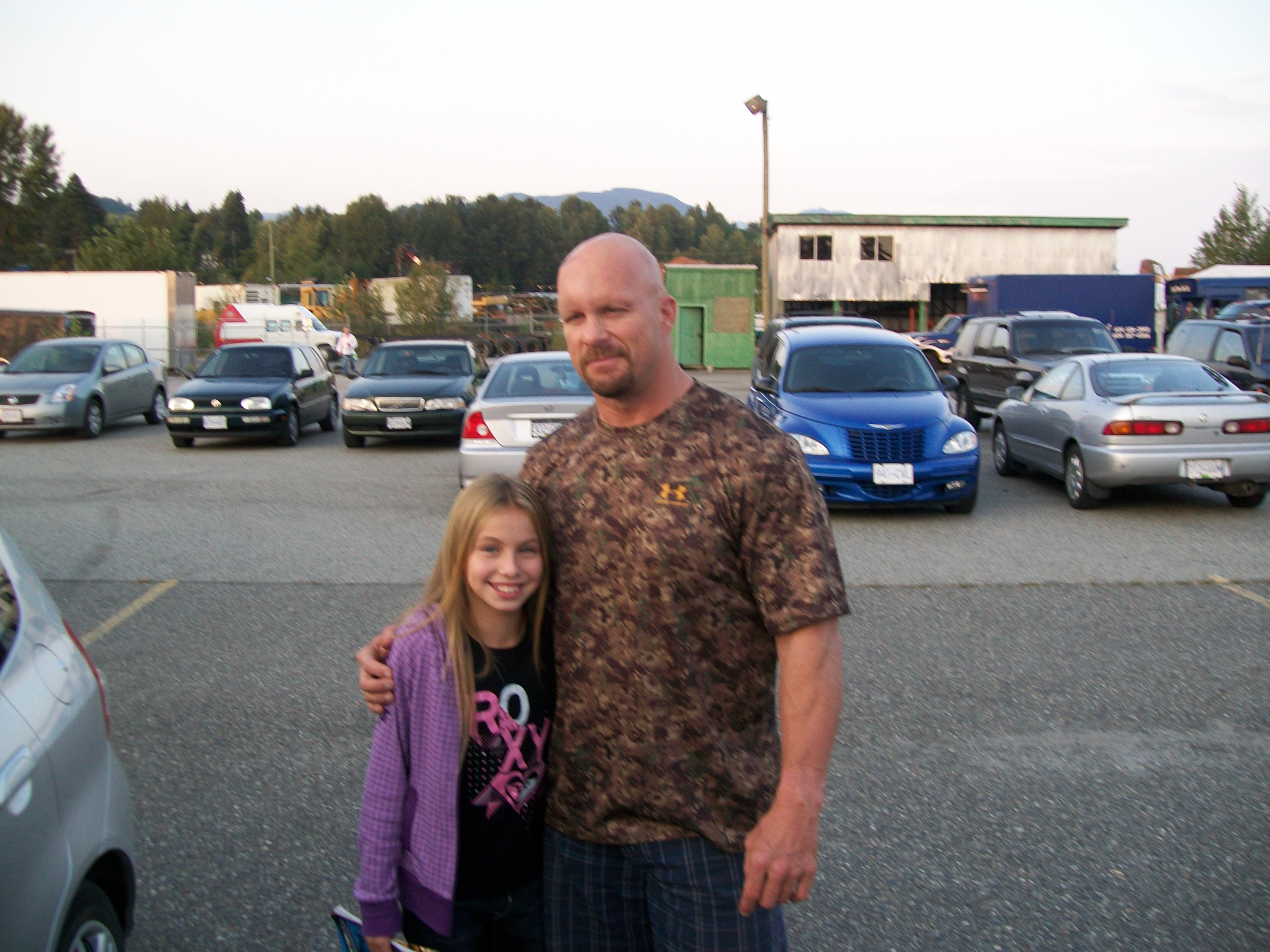 Samantha Page on set with Stone Cold, wrestler turned actor, Steve Austin. 2009.