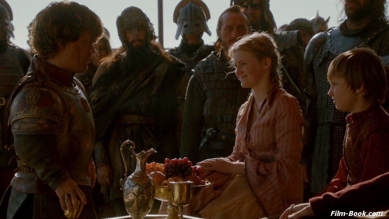Aimee Richardson as Myrcella Baratheon in Game of Thrones with Peter Dinklage as Tyrion Lannister