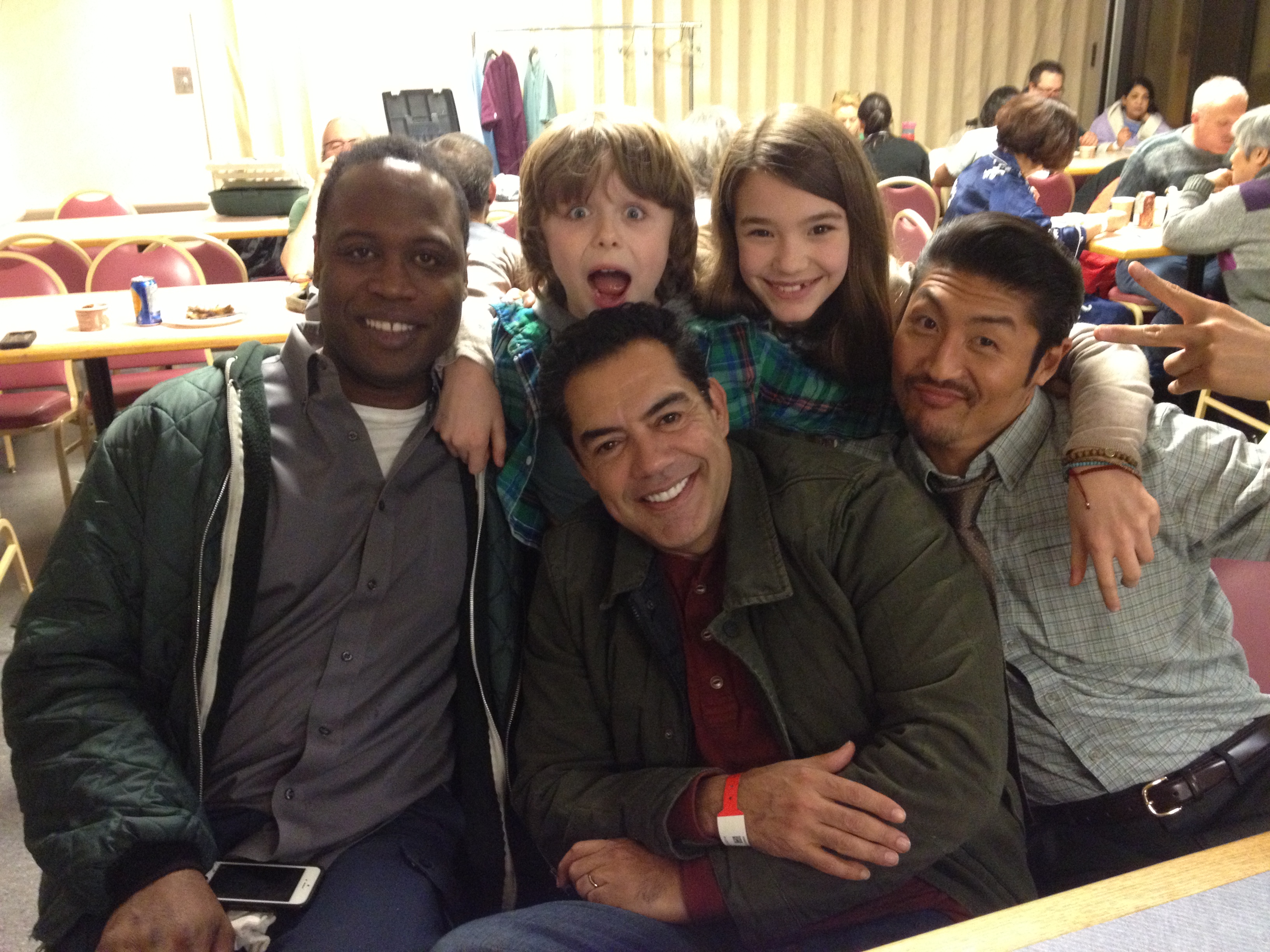 Griffin Kane with Alissa Skovbye, Brian Tee, Kevin Daniels and Carlos Gomez behind-the-scenes of One Christmas Eve, 2014.