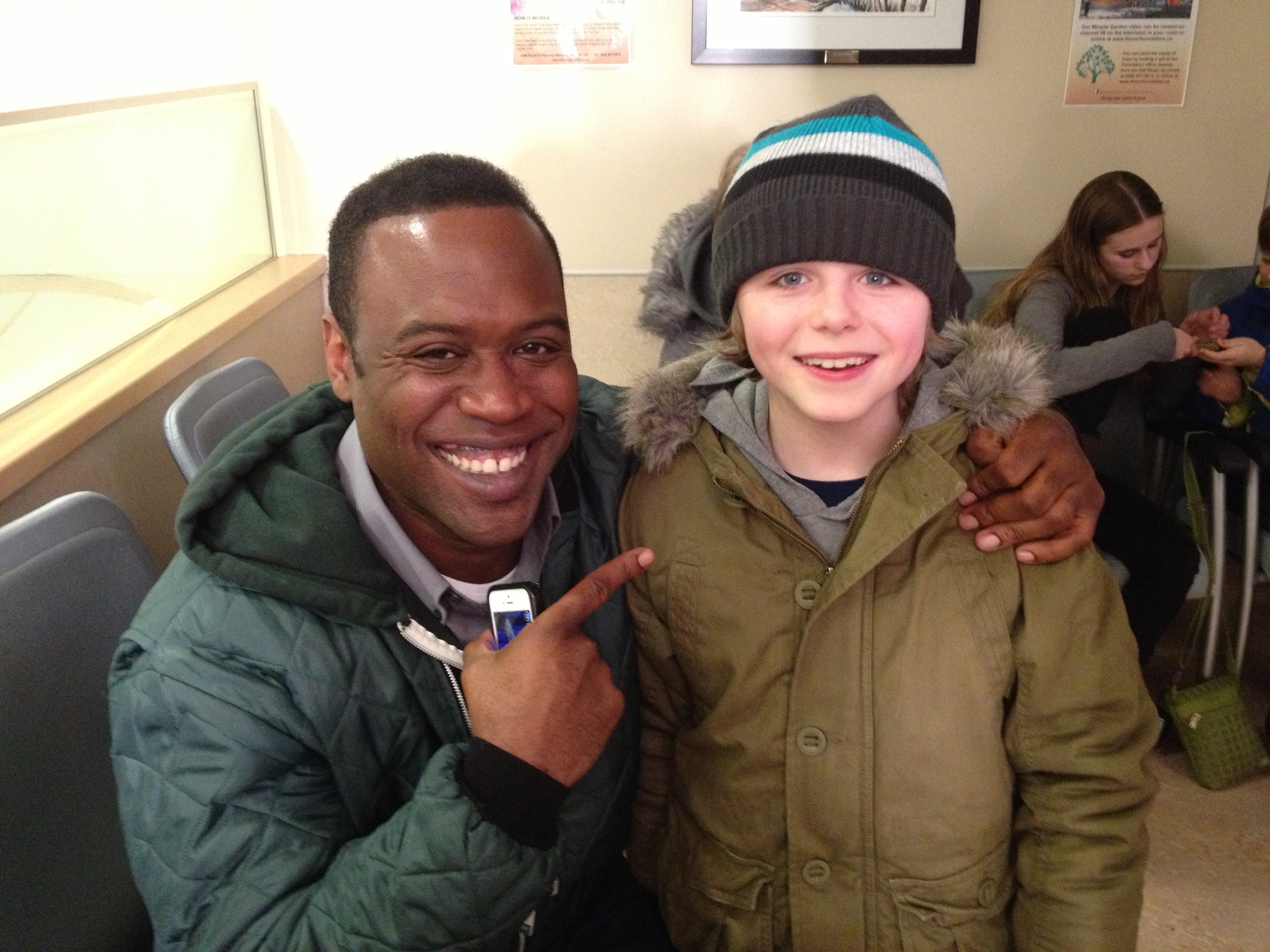 Griffin Kane with Kevin Daniels behind-the-scenes of One Christmas Eve, 2014.