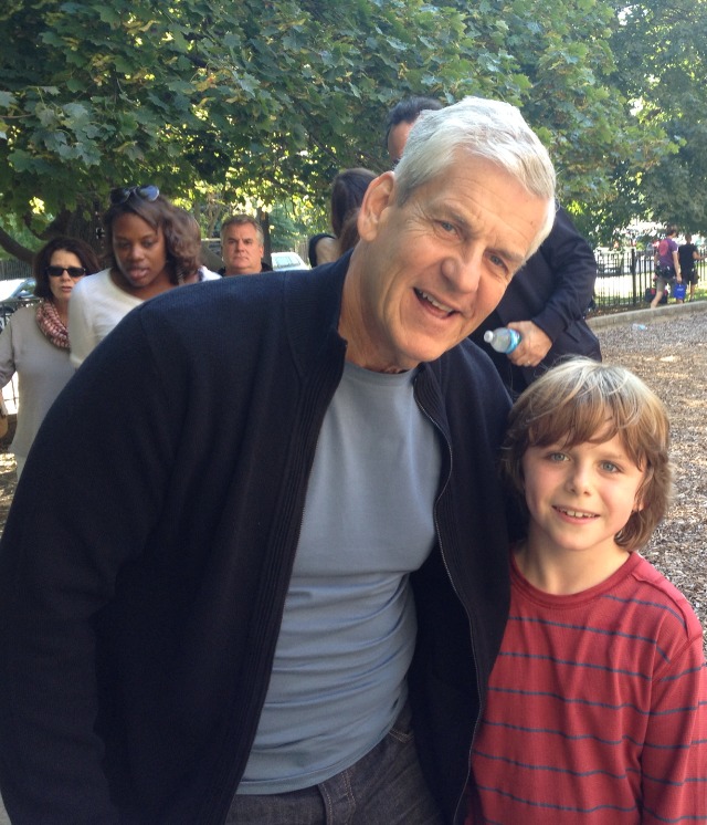 Griffin Kane and Lenny Clarke on the set of Sirens