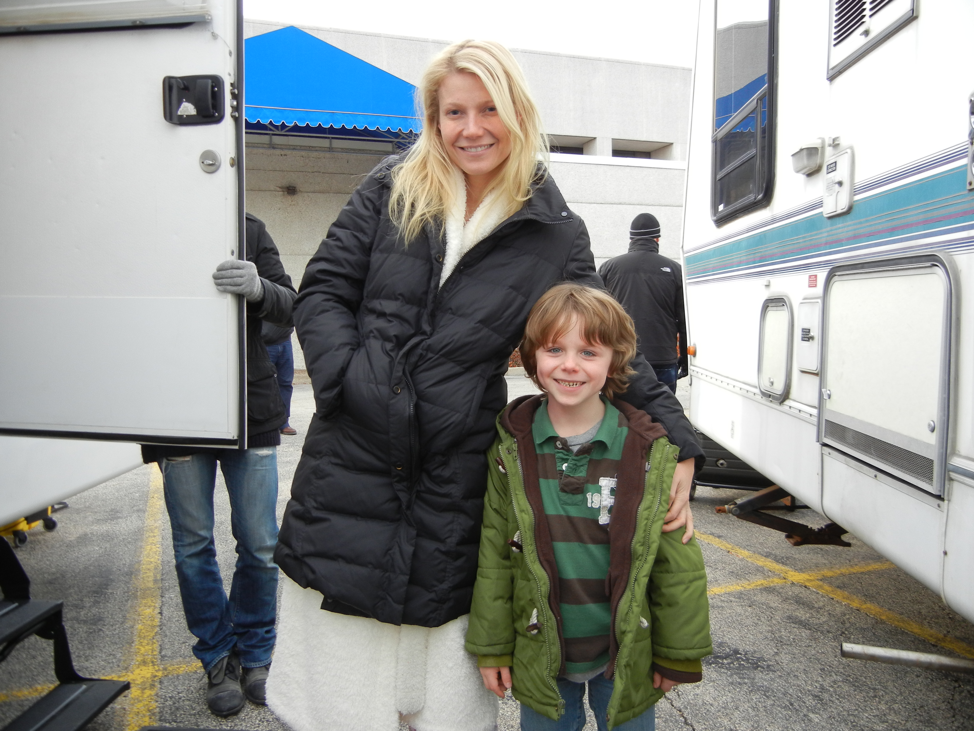 Griffin Kane and Gwyneth Paltrow on the set of Contagion, 2010.