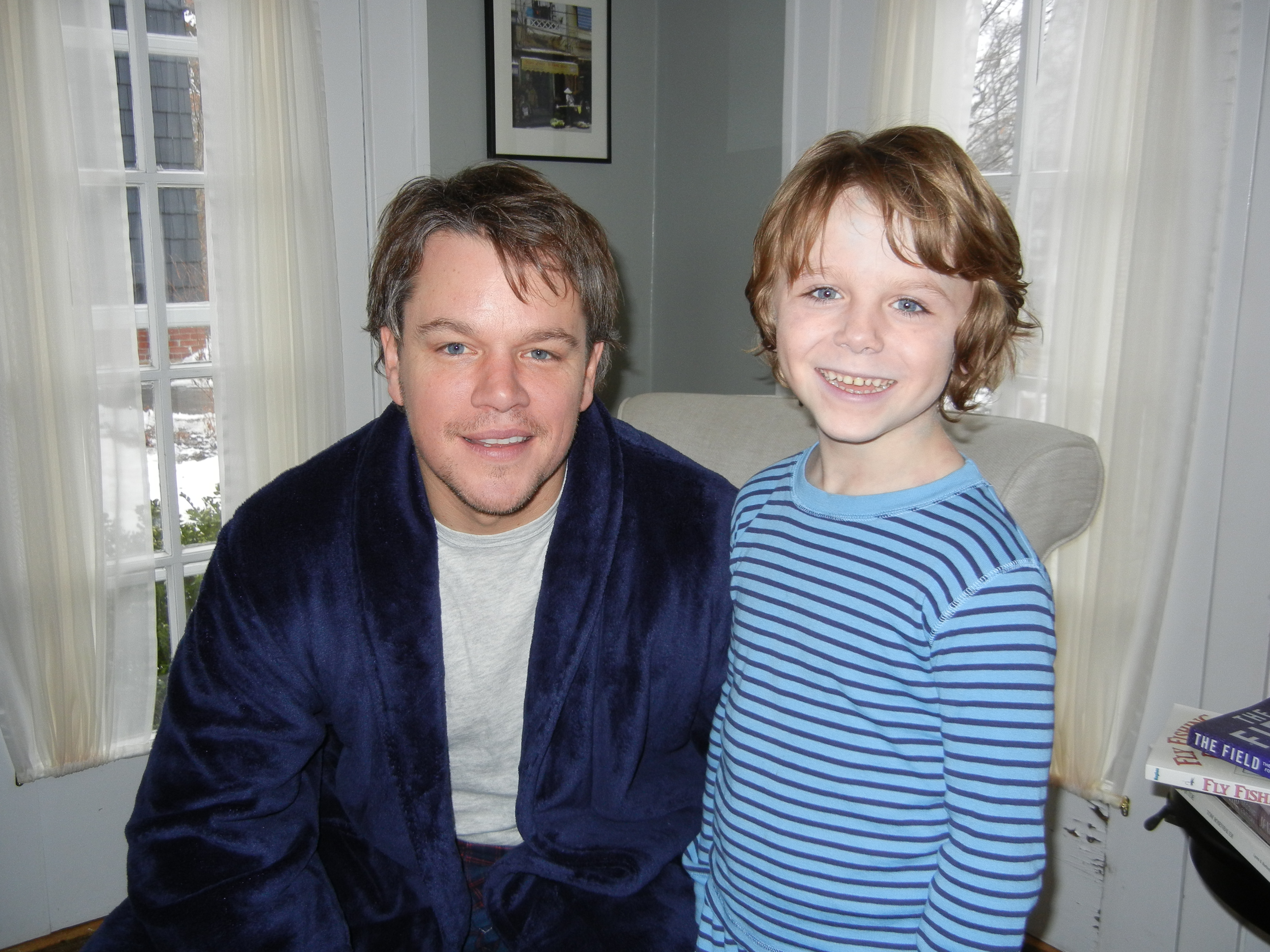 Griffin Kane with Matt Damon on the set of Contagion, 2010.