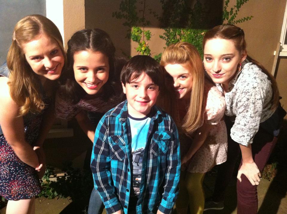 Jayden with the cast of Bun Heads on ABC Family. Caitlin Jenkins, Julia Telles, Bailey Buntain and Emma Dumont.