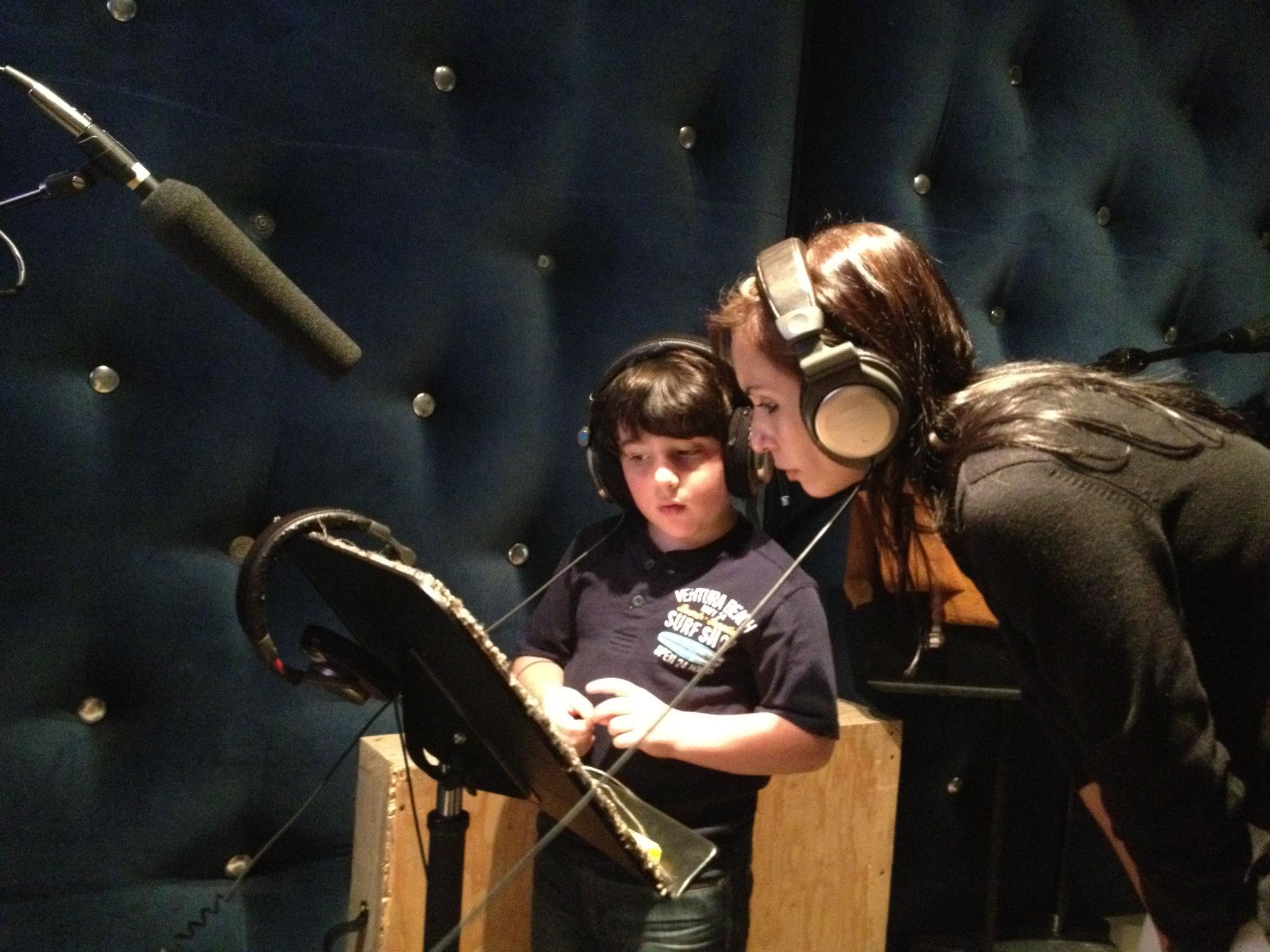 Jayden with Director Juliana Penaranda-Loftus doing ADR for AFI's Learning To Fly