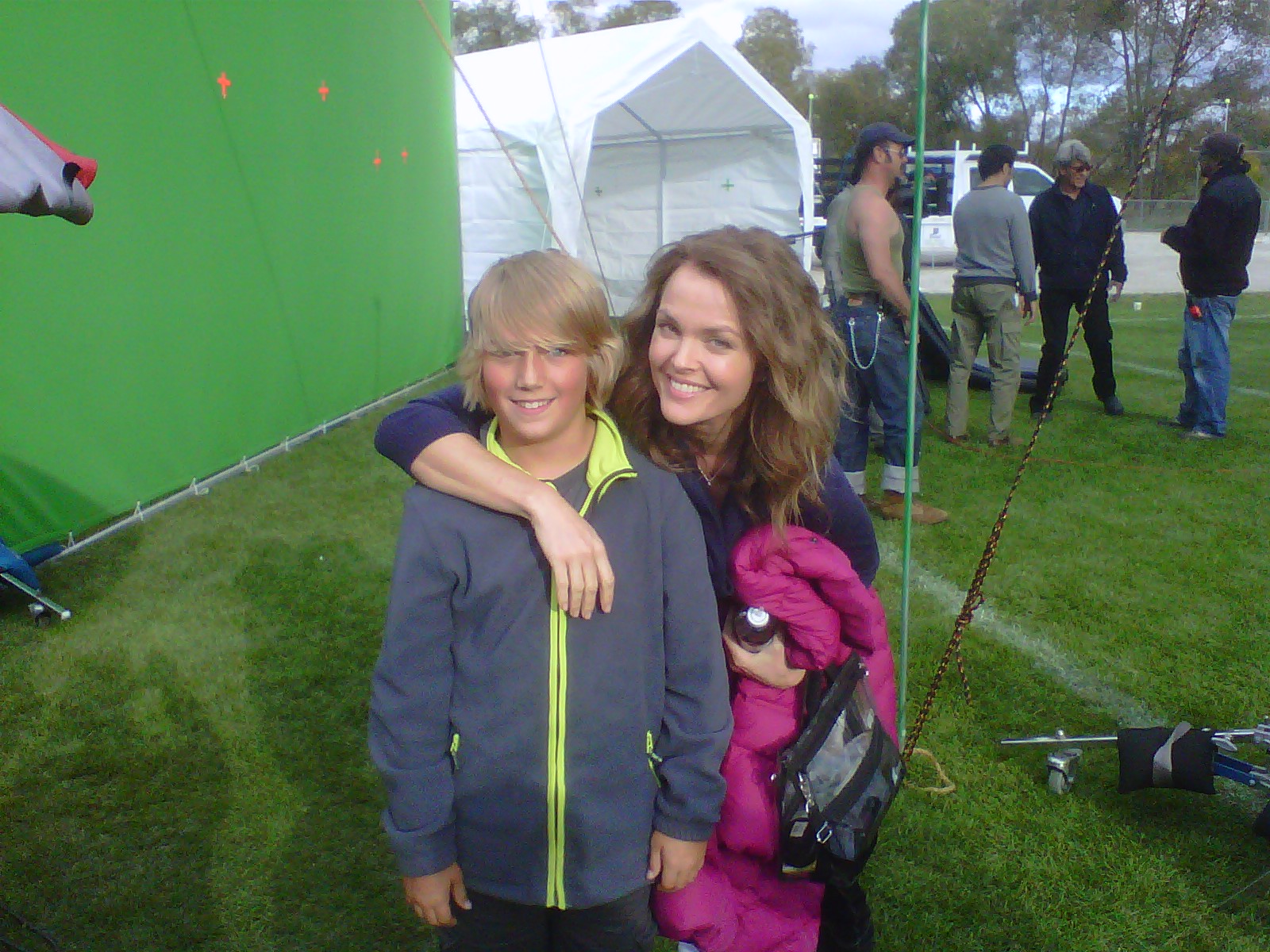 On the set of Golden Shoes with Dina Meyer
