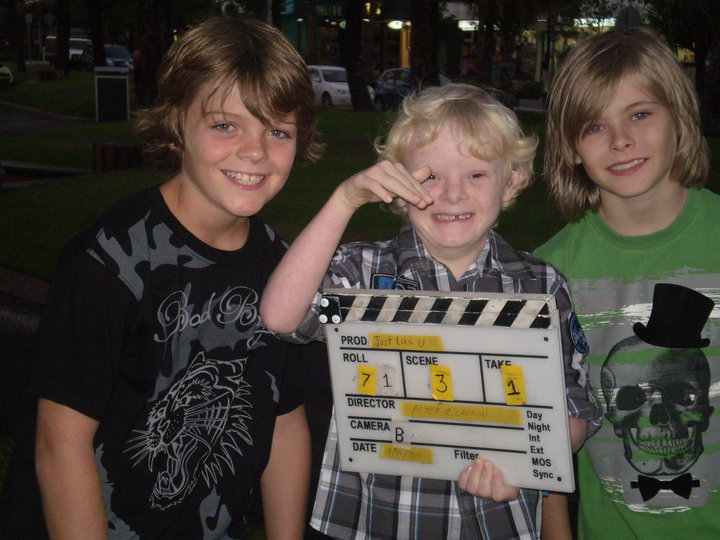 Harry, Issac and Caleb McClure after their scene in Just Like U.