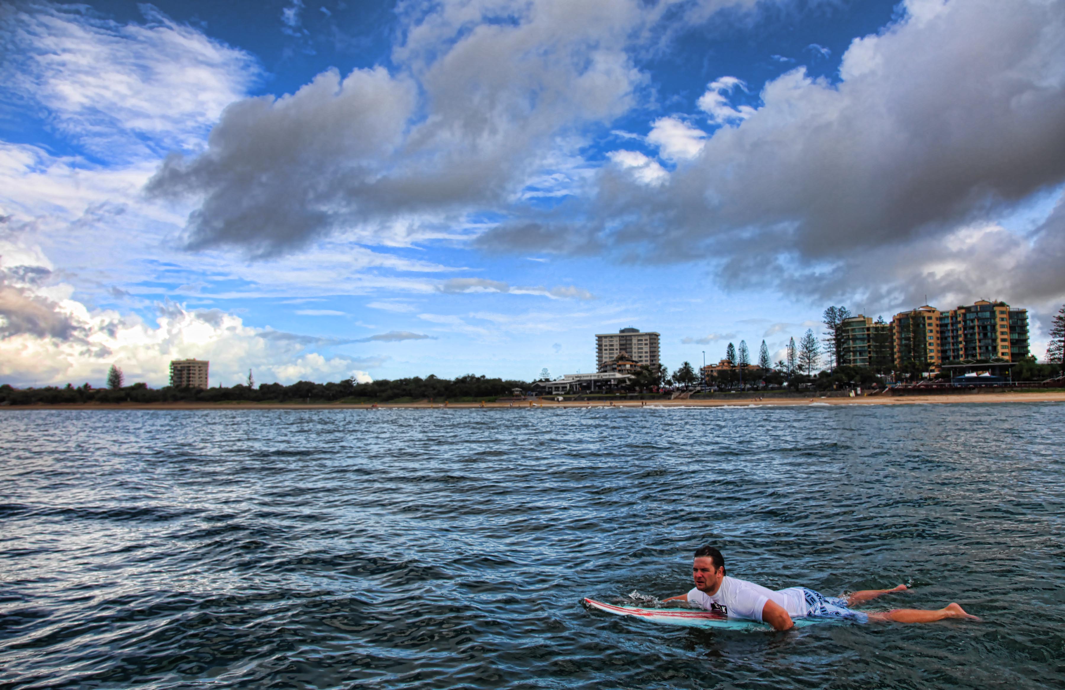 Nick Cooper out at sea of Mooloolaba beach during the shooting of Just Like U.