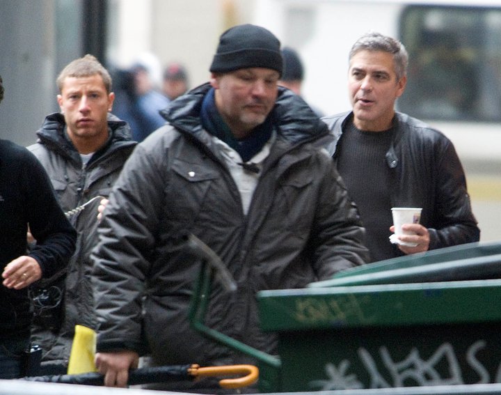 Matt and George Clooney on set of 
