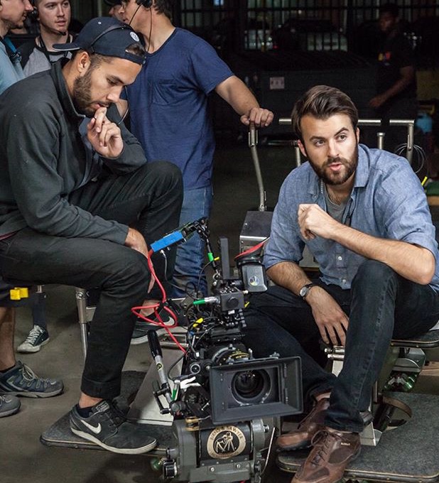 Left to right: 1st AC Jacob Perry and Director of Photography Garrett O'Brien, on set of 'Tattooed Love'