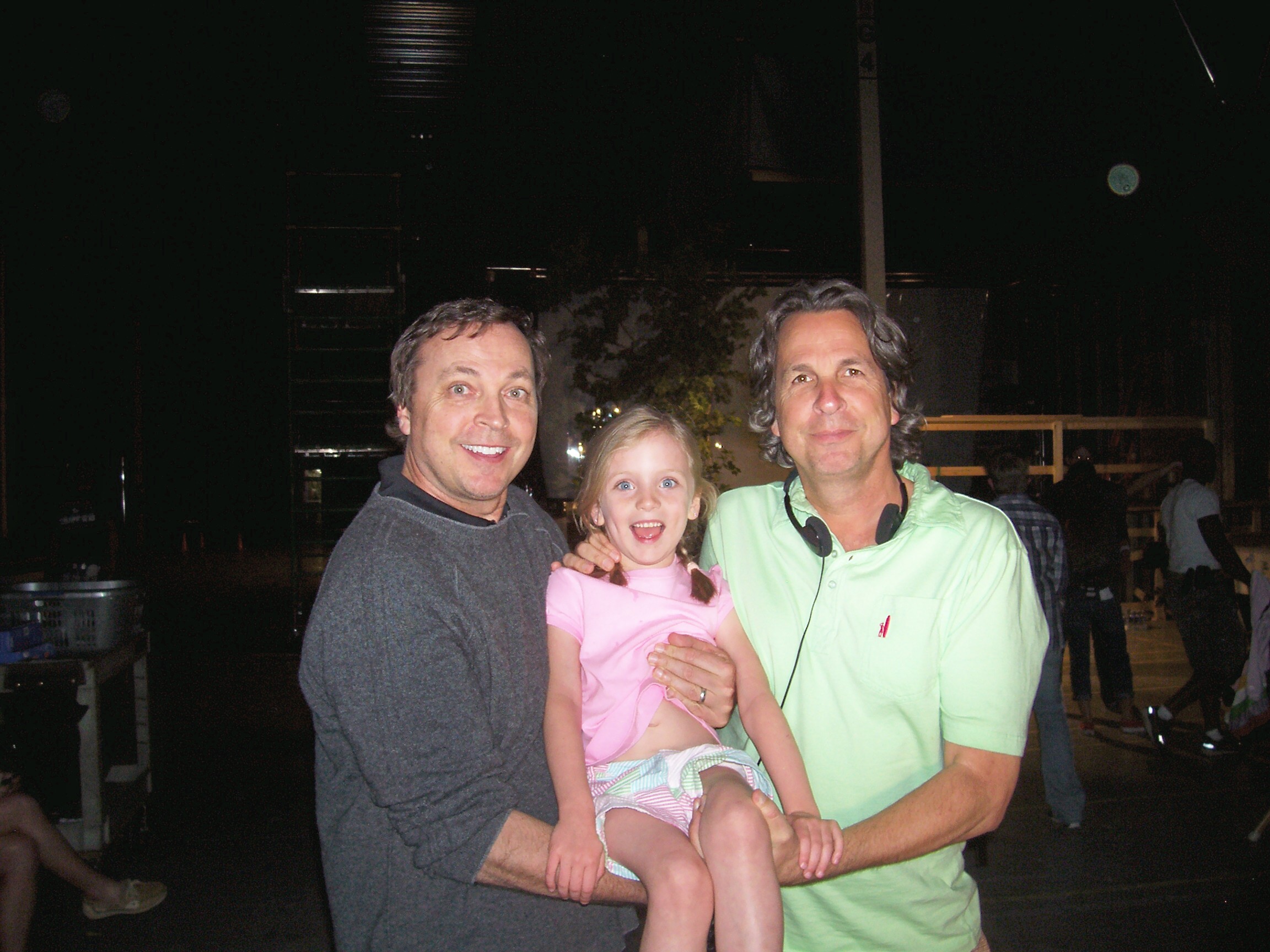 Christa Beth Campbell on set with her two favorite directors--Bobby and Peter Farrelly.