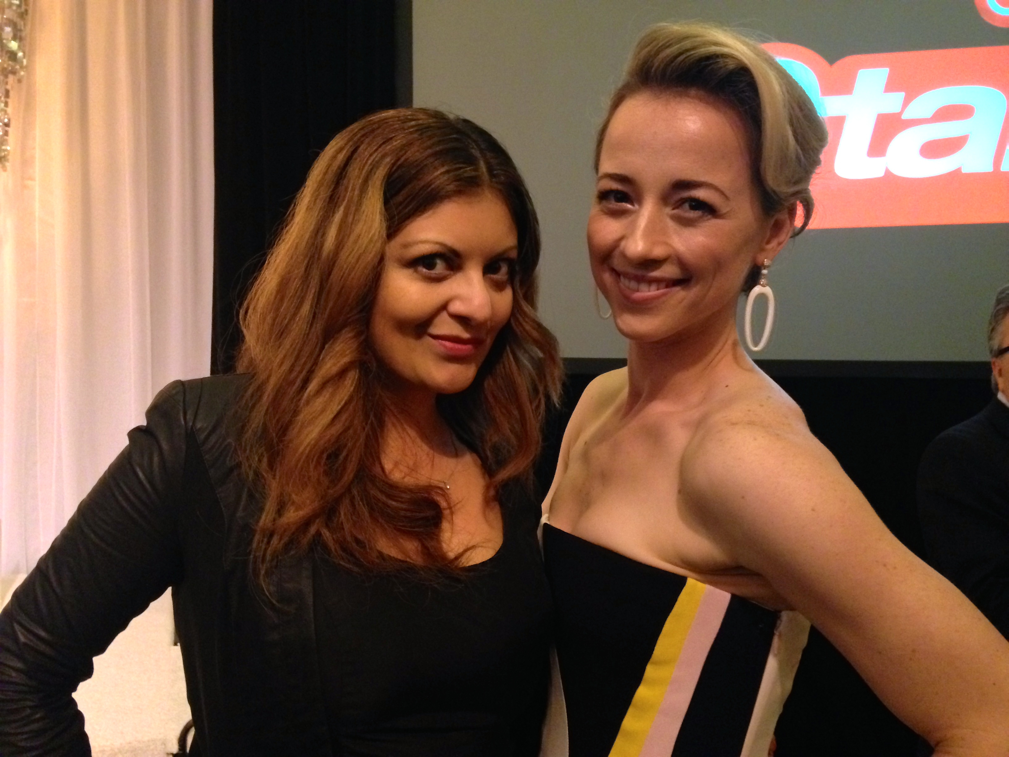 Patricia Chica (director) and Karine Vanasse (actress) at the Canadian Stars pre-Oscars party in Beverly Hills, CA