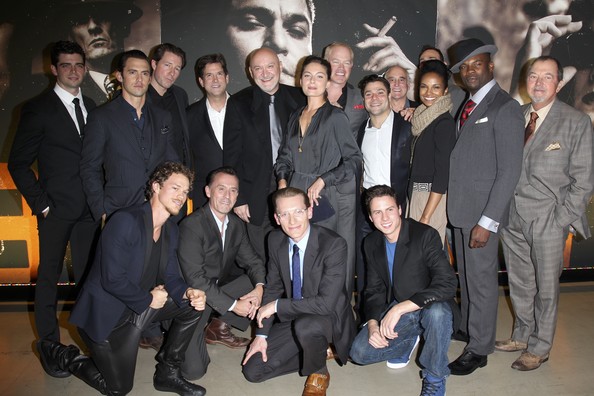 The cast of Mob City pose for portrait with their director, Frank Darabont & TNT president, Michael Wright before the premiere of Mob City