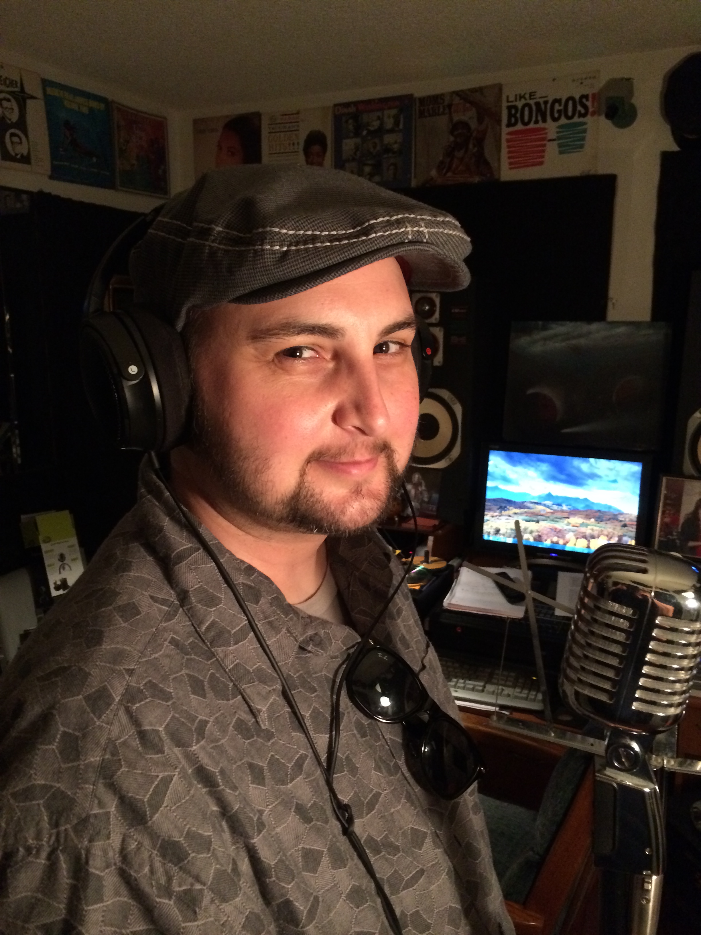 Vsliant doing character, narrations, and radio advert voice overs in a Los Angeles studio.