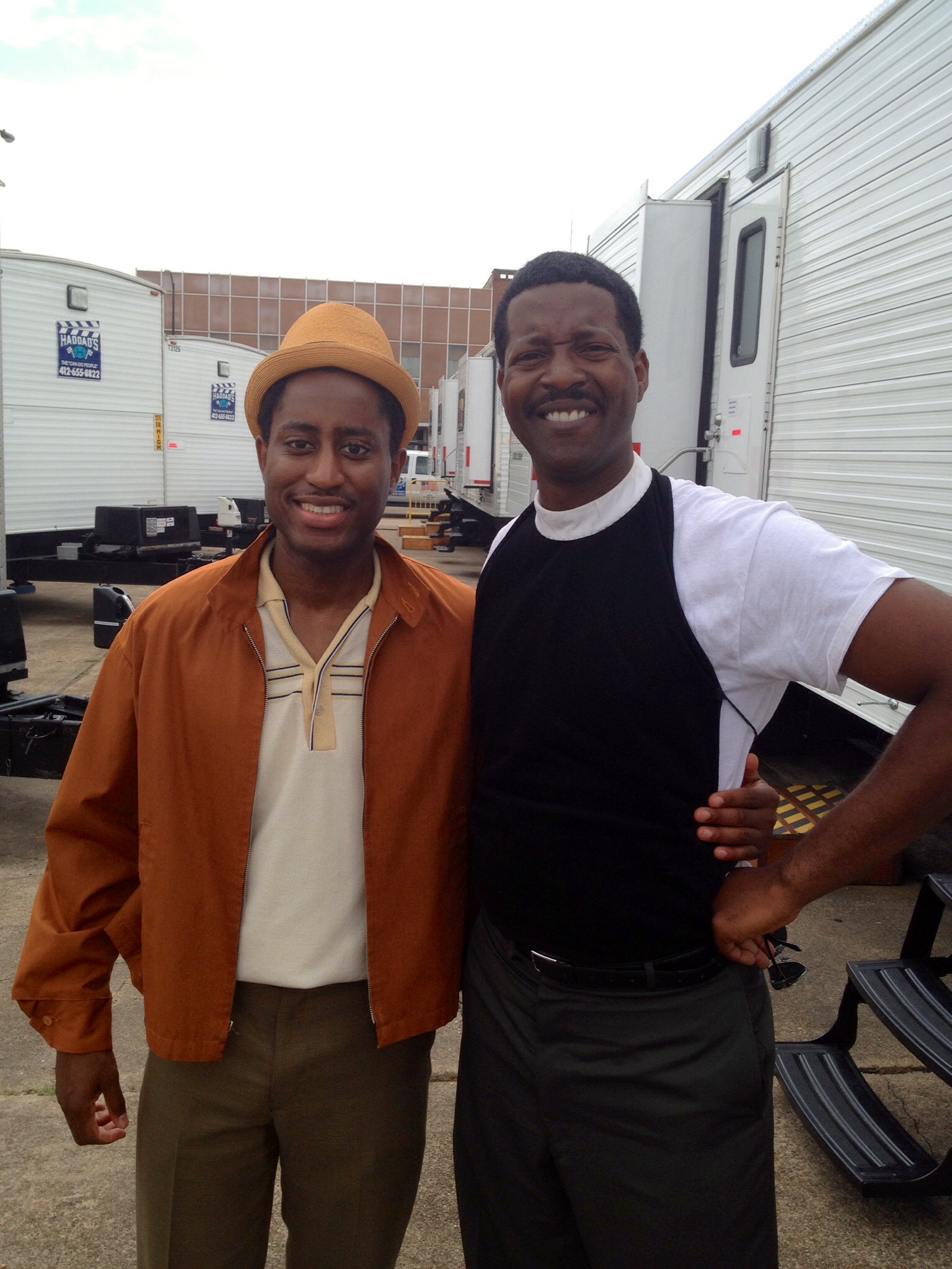 Montrel Miller and Corey Reynolds on the set of Selma