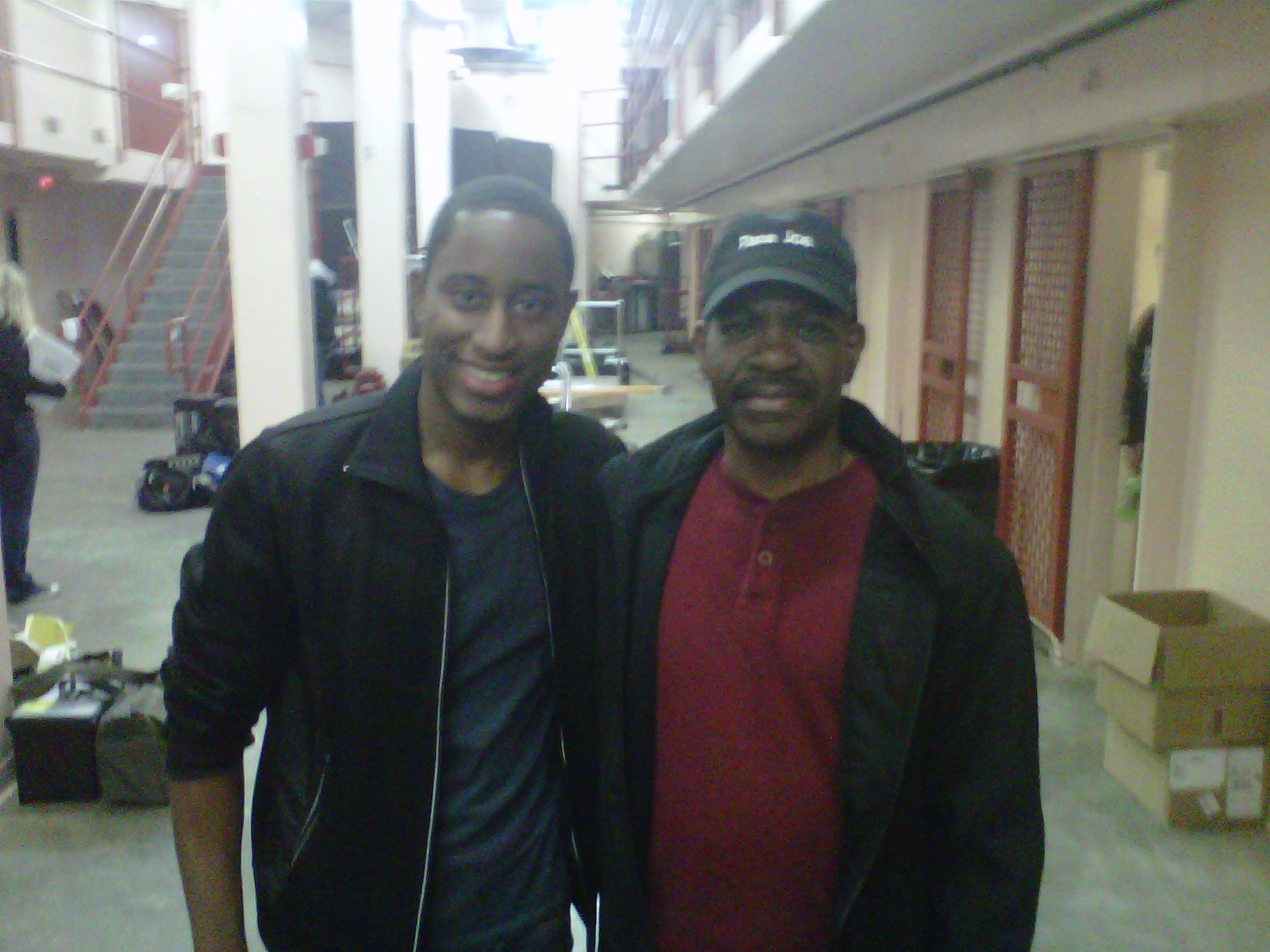 Montrel Miller and Papa Joe Bradford on the set of Unconditional. The film is based on real events from Joe Bradford's life (who is portrayed by Michael Ealy)