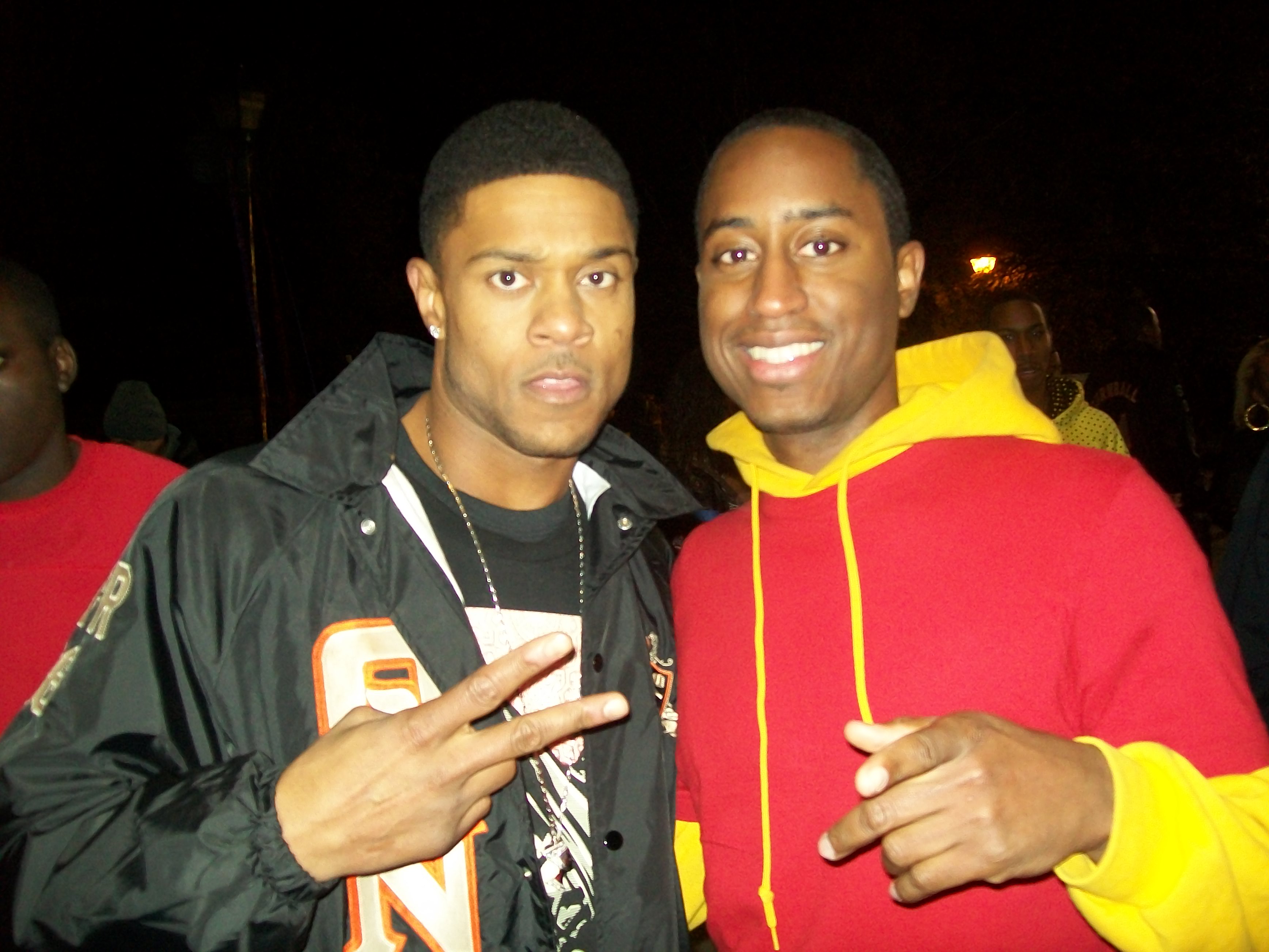 Montrel Miller and Pooch Hall on set of Stomp the Yard 2: Homecoming
