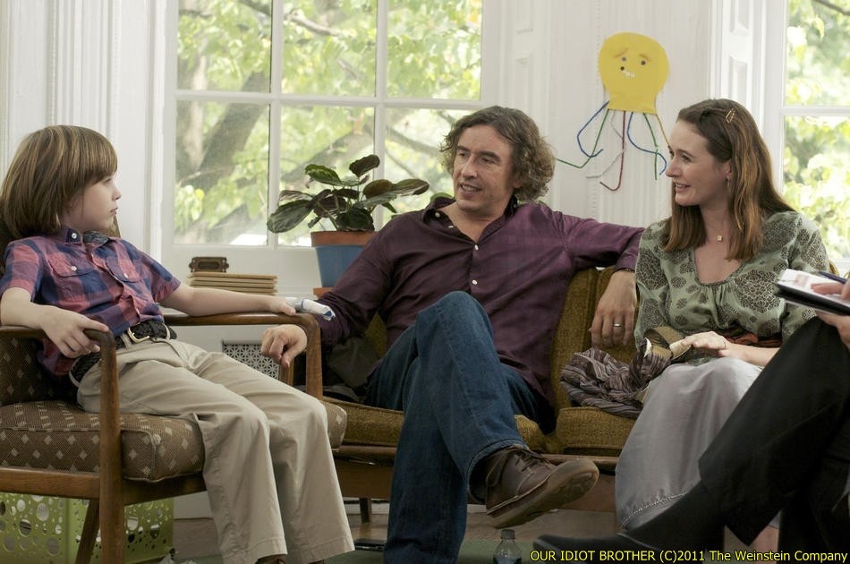 Still of Matthew Mindler, Steve Coogan, and Emily Mortimer in Our Idiot Brother.