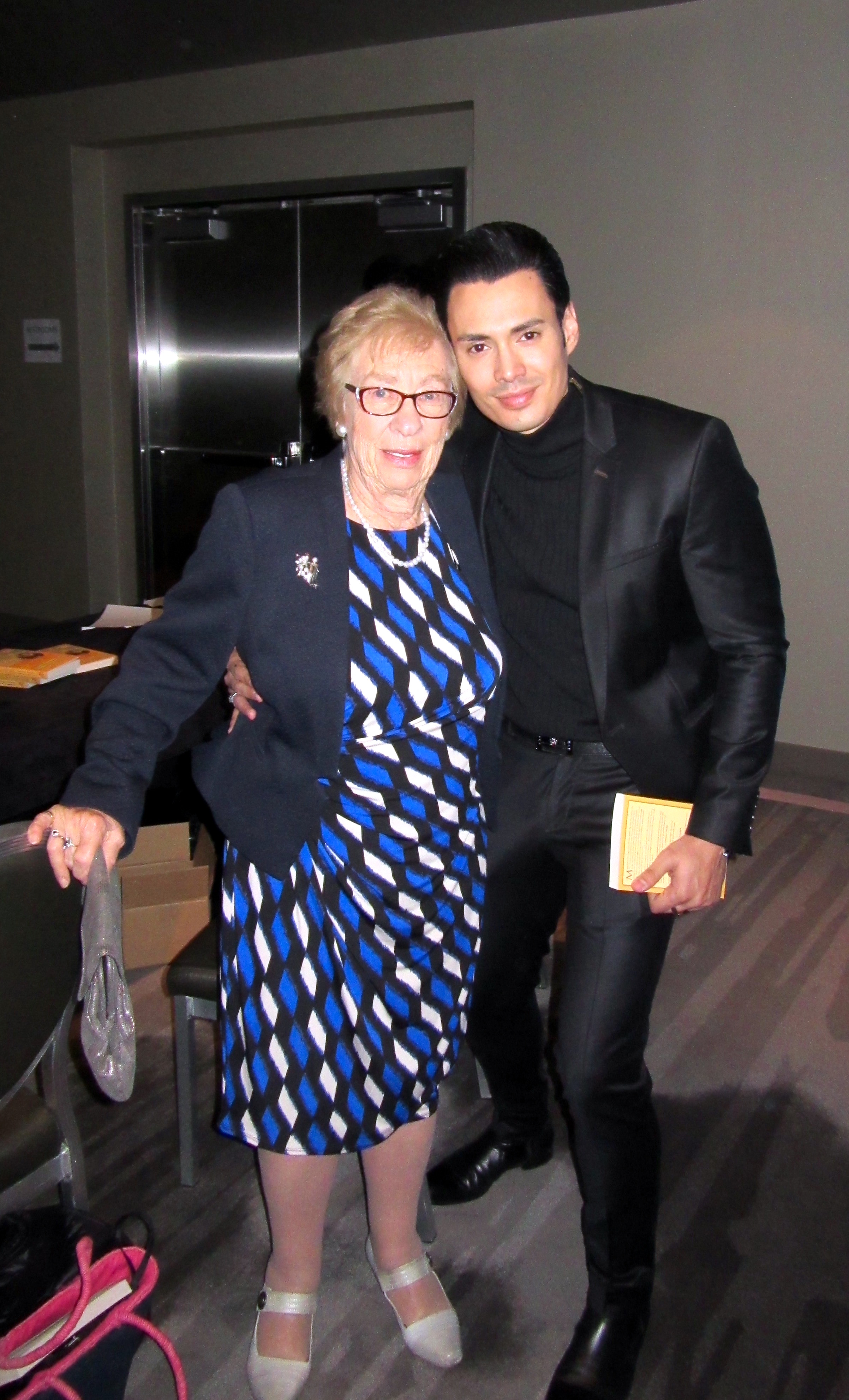 Enzo Zelocchi with Eva Schloss (writer, holocaust survivor and Anne Frank's Step Sister) at The YOUNG JEWISH PROFESSIONALS of LOS ANGELES Dec 15th, 2015. SLS Hotel, Beverly Hills