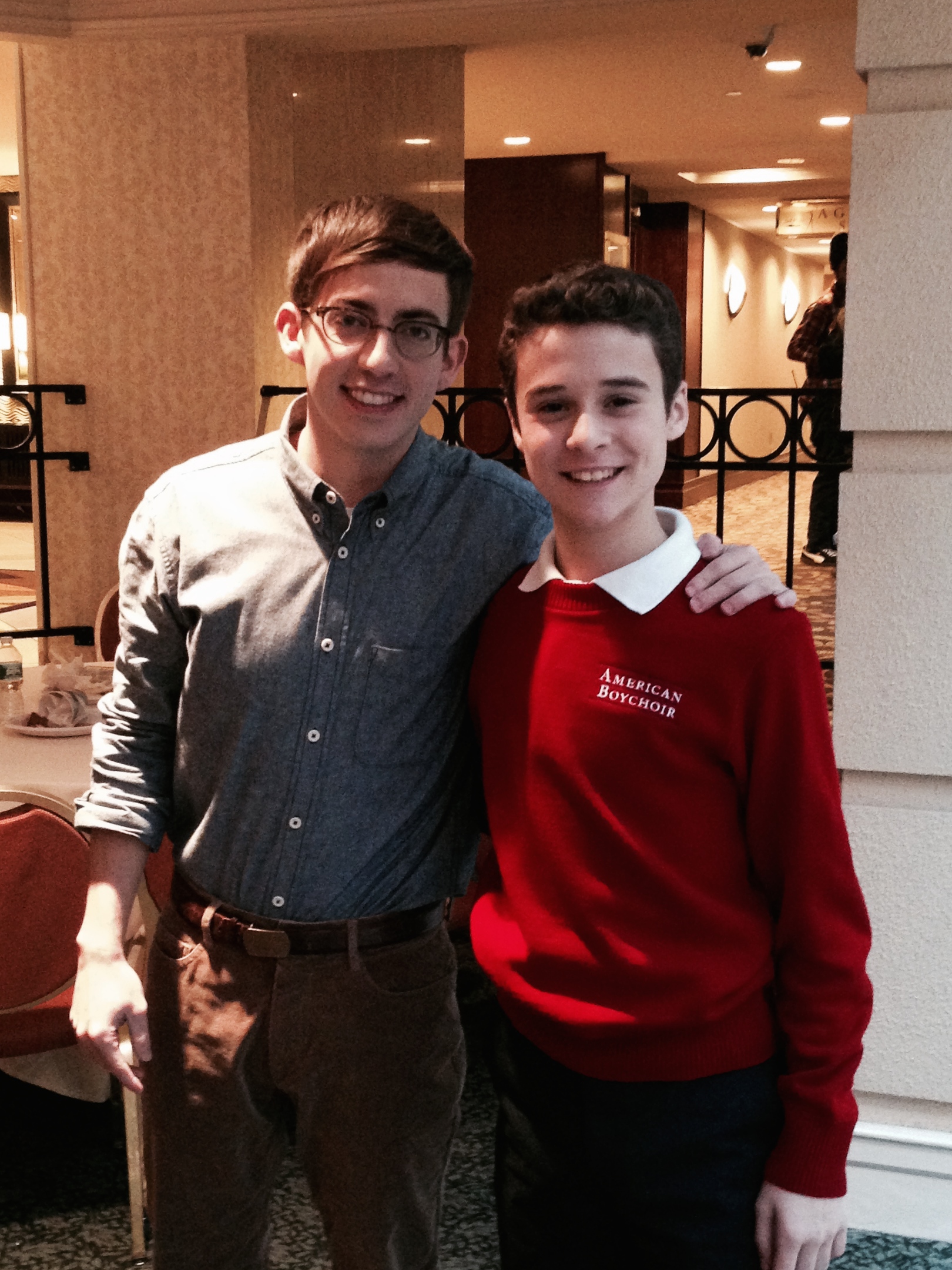 On set for the filming of Boychoir: Kevin McHale and Grant Venable
